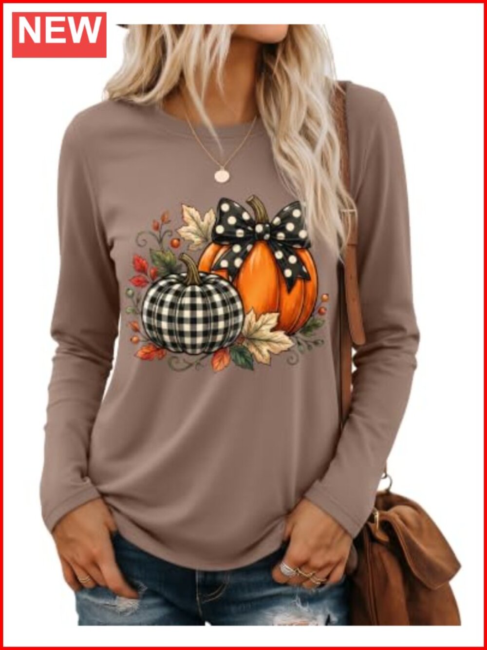 Fall Pumpkin Long Sleeve T-Shirt Women Casual Crew Neck Pullover Top